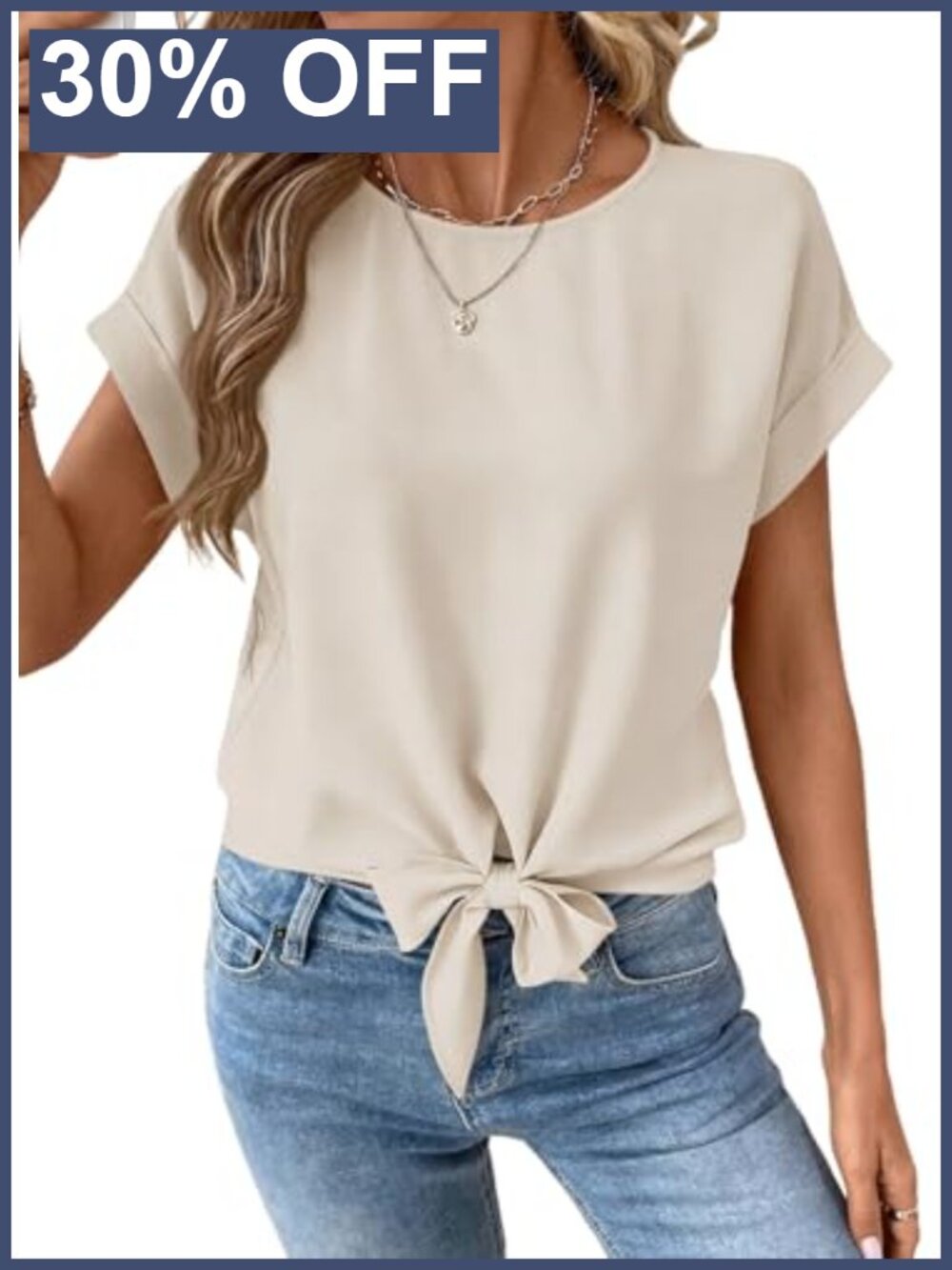 Womens Tie Front Cap Sleeve Blouse Keyhole Back Business Casual Top